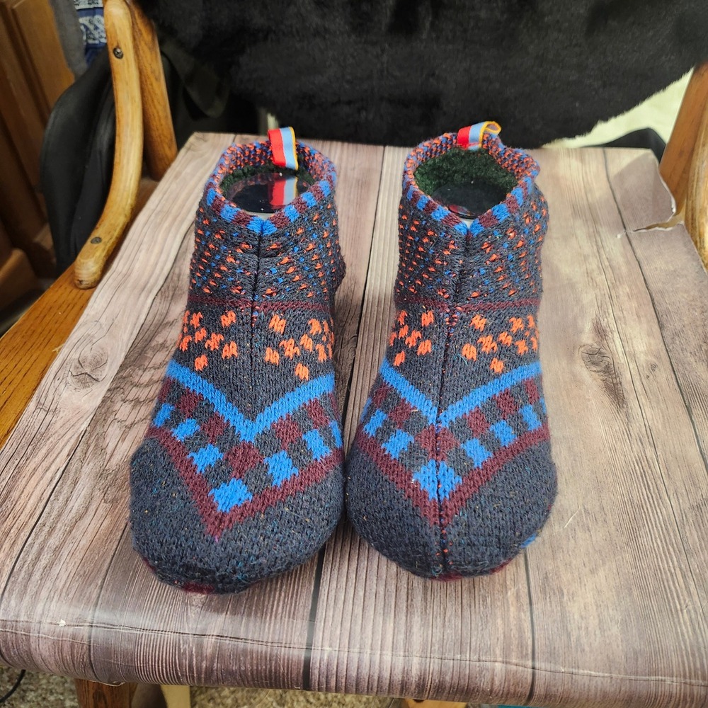 Bombas Gripper Slippers Fair Isle Knit Navy Blue Orange Small S Non-Slip Cozy